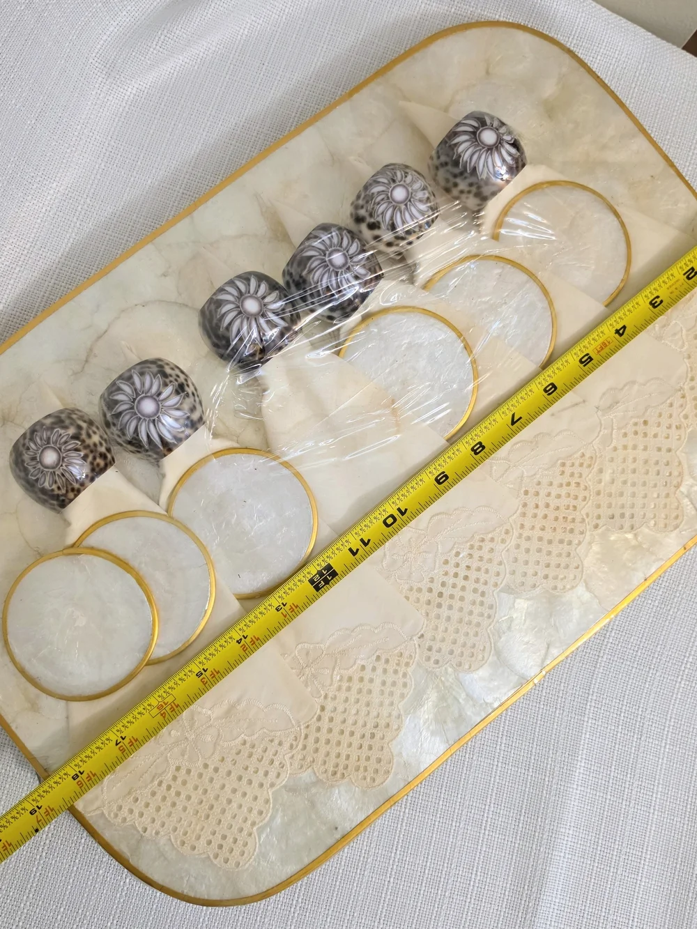 Vtg Capiz Shell Placemats Coasters Carved Shell Napkin Rings Oval  Beach READ